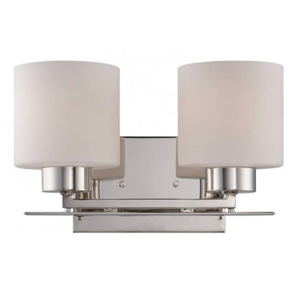 2 Light Polished Nickel Etched Opal Glass Shades Vanity Light Fixture