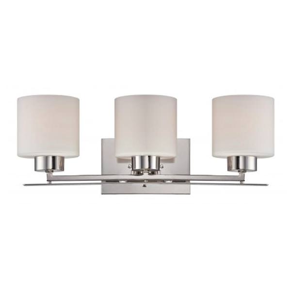 3 Light Polished Nickel Etched Opal Glass Shades Vanity Light Fixture