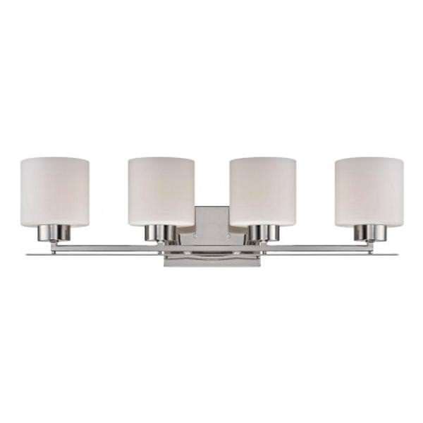 4 Light Polished Nickel Etched Opal Glass Shades Vanity Light Fixture