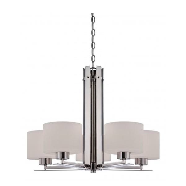 5 Light Polished Nickel Etched Opal Glass Shades Chandelier Light Fixture