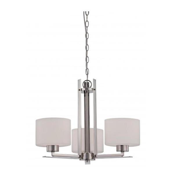 3 Light Polished Nickel Etched Opal Glass Shades Chandelier Light Fixture