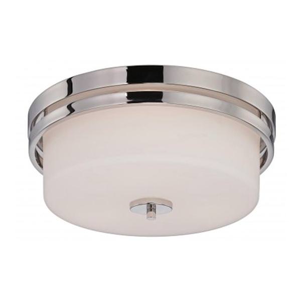 3 Light 15" Round Polished Nickel Etched Opal Glass Shade Ceiling Light Fixture