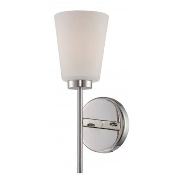 1 Light Polished Nickel White Satin Glass Shade Vanity Light Fixture