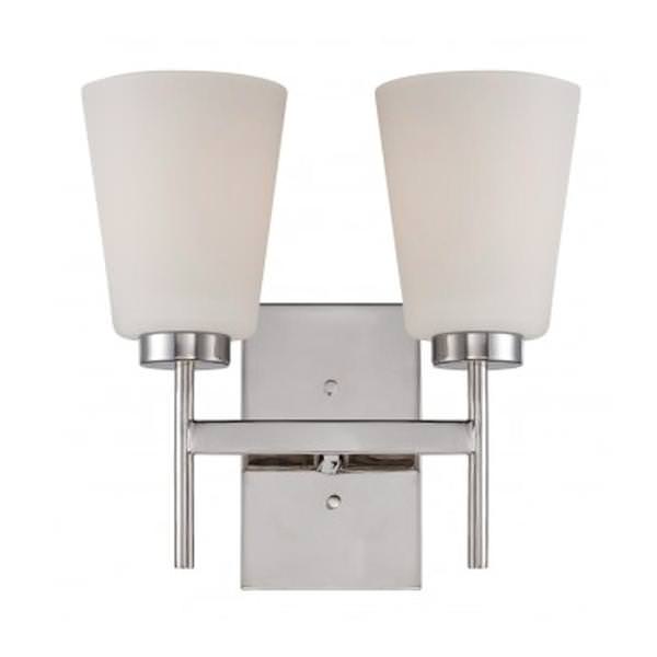 2 Light Polished Nickel White Satin Glass Shades Vanity Light Fixture