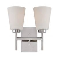 View 2 Light Polished Nickel White Satin Glass Shades Vanity Light Fixture