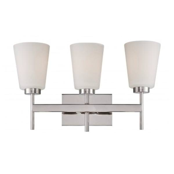 3 Light Polished Nickel White Satin Glass Shades Vanity Light Fixture