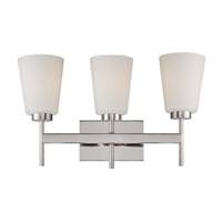 View 3 Light Polished Nickel White Satin Glass Shades Vanity Light Fixture