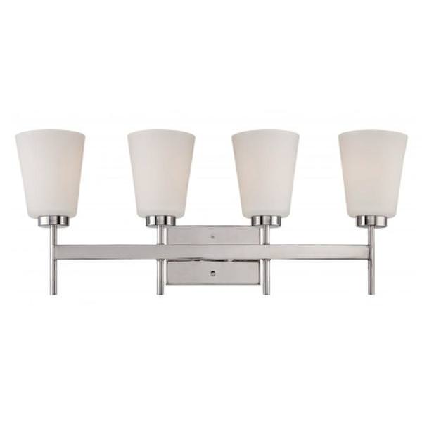 4 Light Polished Nickel White Satin Glass Shades Vanity Light Fixture
