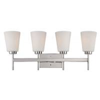 View 4 Light Polished Nickel White Satin Glass Shades Vanity Light Fixture