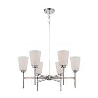 View 6 Light Polished Nickel White Satin Glass Shades Chandelier Light Fixture