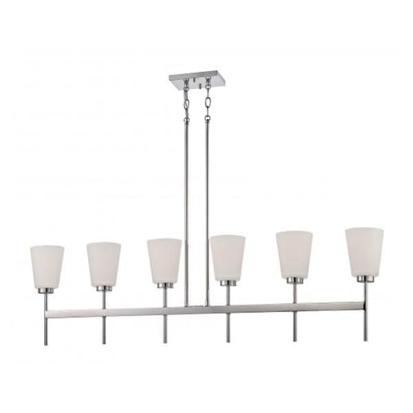 6 Light Polished Nickel White Satin Glass Shades Island Pendant Light Fixture