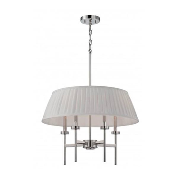 4 Light Polished Nickel White Linen Fabric Shade Pendant Light Fixture