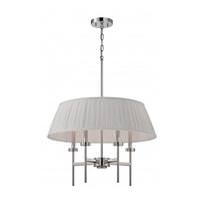 View 4 Light Polished Nickel White Linen Fabric Shade Pendant Light Fixture