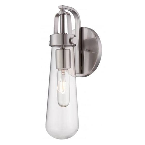 1 Light Brushed Nickel Clear Glass Shade Wall Sconce Light Fixture