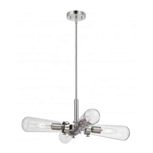 4 Light Brushed Nickel Clear Glass Shades Chandelier Light Fixture