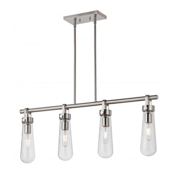 4 Light Brushed Nickel Clear Glass Shades Island Pendant Light Fixture