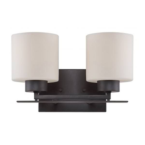 2 Light Aged Bronze Etched Opal Glass Shades Vanity Light Fixture