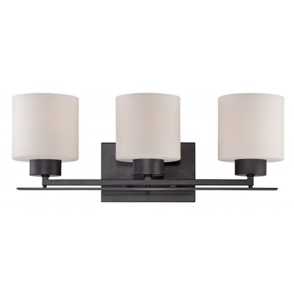 3 Light Aged Bronze Etched Opal Glass Shades Vanity Light Fixture