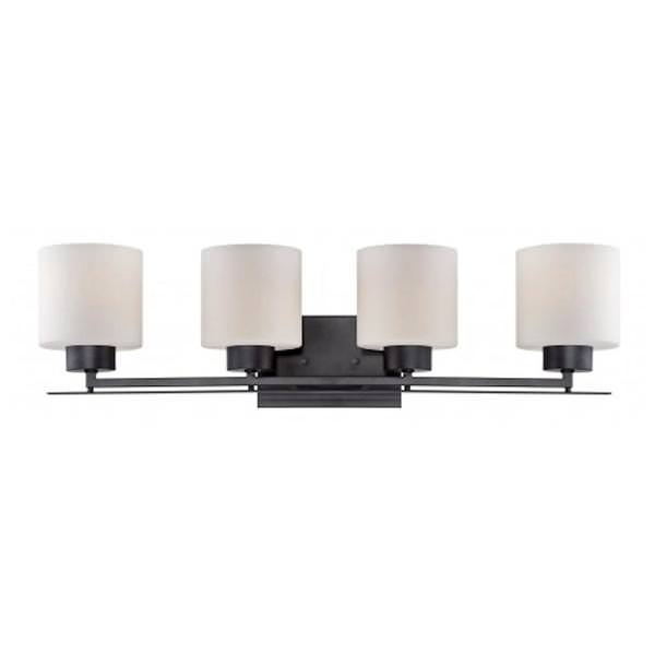 4 Light Aged Bronze Etched Opal Glass Shades Vanity Light Fixture