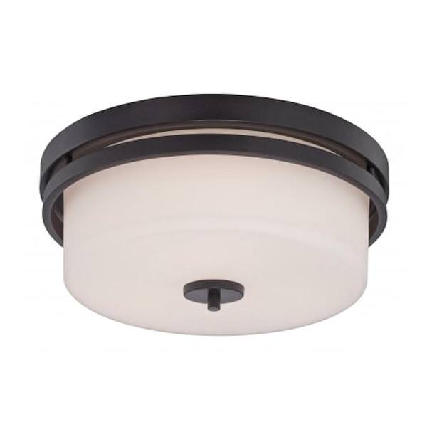 3 Light 15" Round Aged Bronze White Satin Glass Shade Ceiling Light Fixture