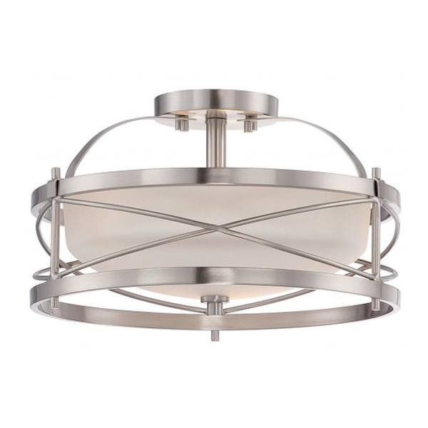 2 Light Brushed Nickel Etched Opal Glass Shade Ceiling Light Fixture