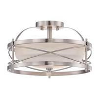 View 2 Light Brushed Nickel Etched Opal Glass Shade Ceiling Light Fixture