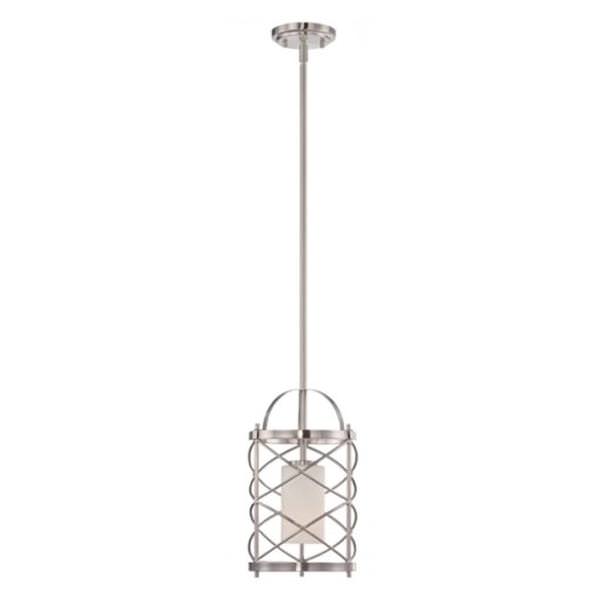 1 Light Brushed Nickel Etched Opal Glass Shade Mini Pendant Light Fixture