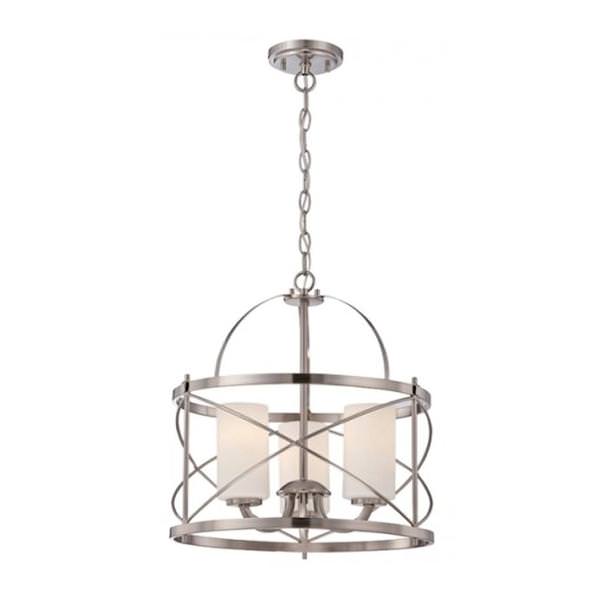 3 Light Brushed Nickel Etched Opal Glass Shades Pendant Light Fixture