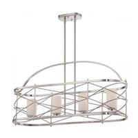 View 4 Light Brushed Nickel Etched Opal Glass Shades Pendant Light Fixture
