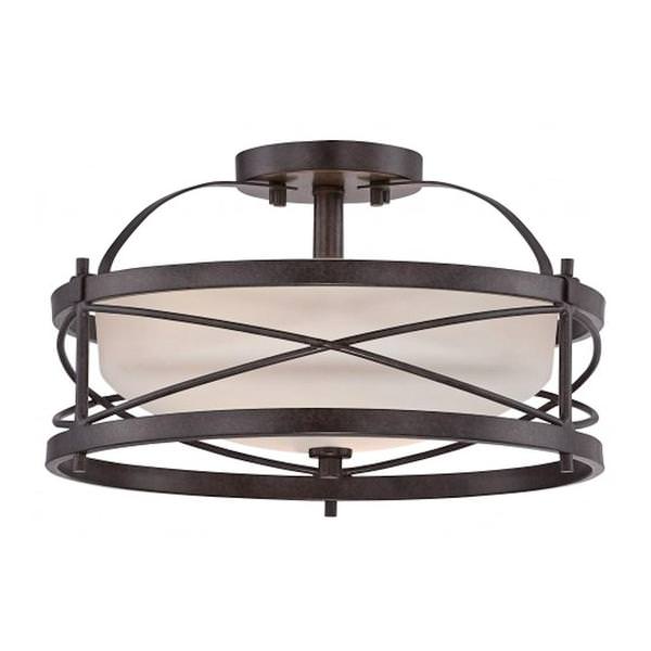 2 Light Old Bronze Etched Opal Glass Shade Ceiling Light Fixture