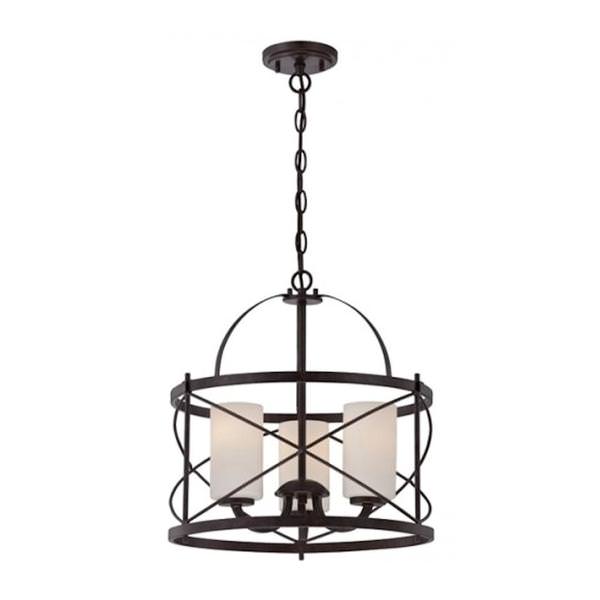 3 Light Old Bronze Etched Opal Glass Shades Pendant Light Fixture