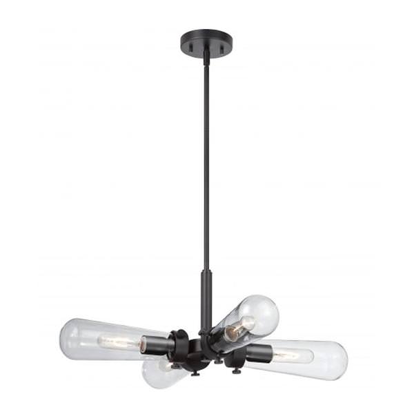 4 Light Aged Bronze Clear Glass Shades Chandelier Light Fixture