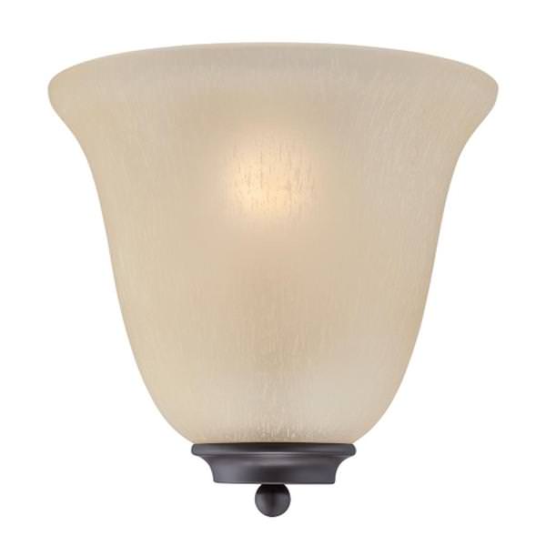 1 Light Mahogany Bronze Champagne Linen Glass Shade Wall Sconce Light Fixture