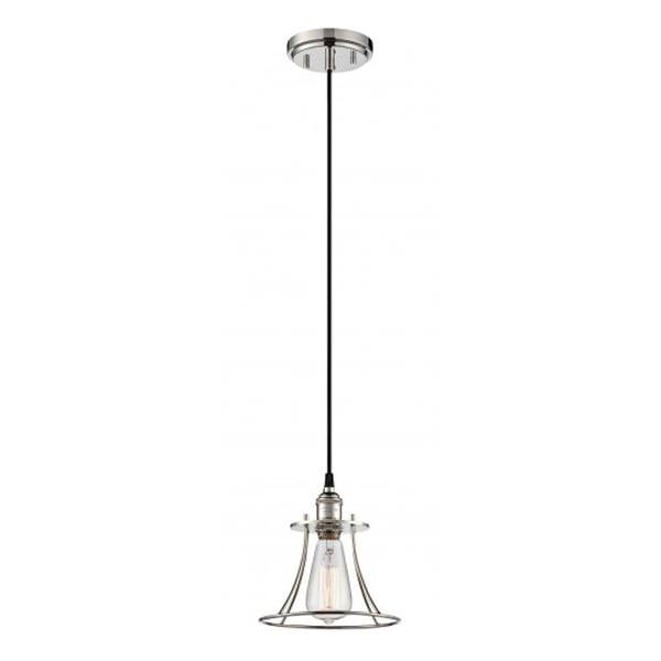 1 Light Polished Nickel Caged Mini Pendant Light Fixture