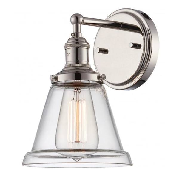 1 Light Polished Nickel Clear Glass Shade Wall Sconce Light Fixture