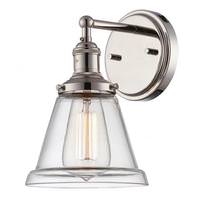 View 1 Light Polished Nickel Clear Glass Shade Wall Sconce Light Fixture