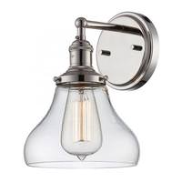 View 1 Light Polished Nickel Clear Glass Shade Wall Sconce Light Fixture