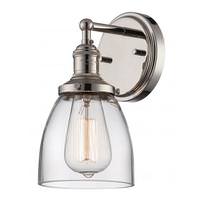 View 1 Light Polished Nickel Clear Glass Shade Wall Sconce Light Fixture