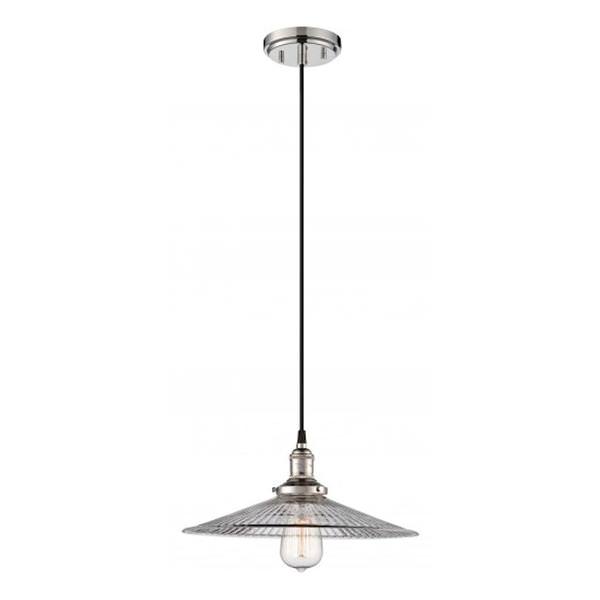 1 Light Polished Nickel Clear Ribbed Glass Shade Pendant Light Fixture