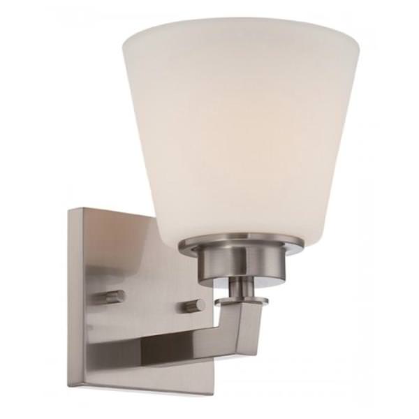 1 Light Brushed Nickel Satin White Glass Shade Vanity Light Fixture