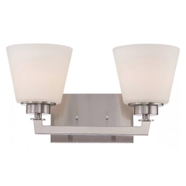 2 Light Brushed Nickel Satin White Glass Shades Vanity Light Fixture