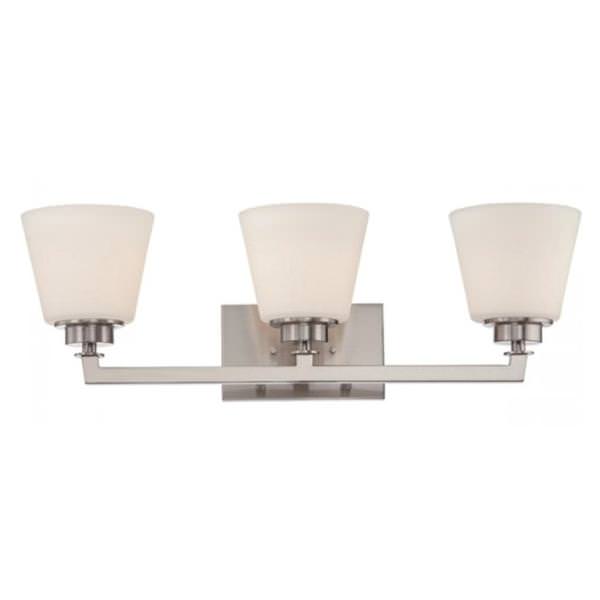 3 Light Brushed Nickel Satin White Glass Shades Vanity Light Fixture