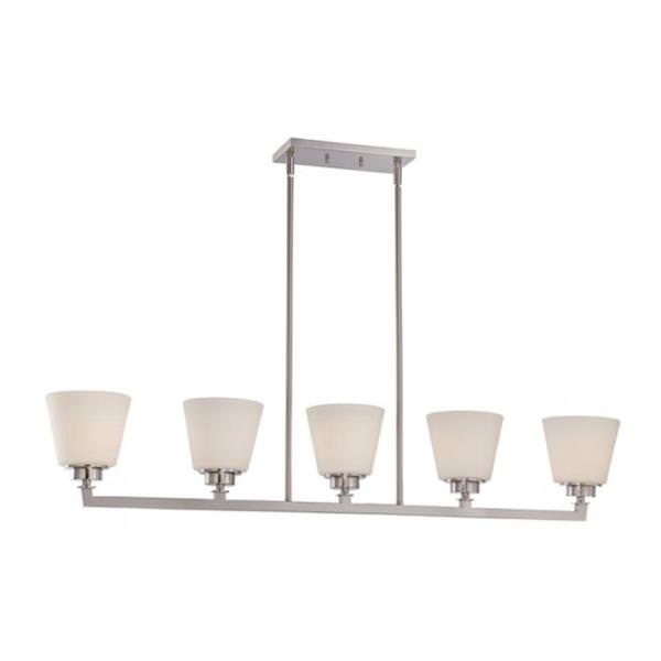 5 Light Brushed Nickel Satin White Glass Shades Island Pendant Light Fixture