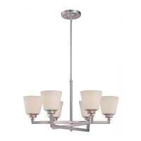 View 6 Light Brushed Nickel Satin White Glass Shades Chandelier Light Fixture
