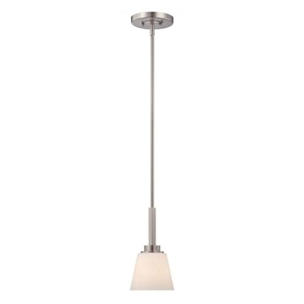 1 Light Brushed Nickel Satin White Glass Shade Mini Pendant Light Fixture