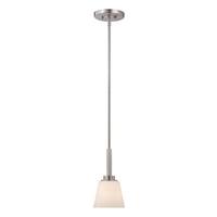 View 1 Light Brushed Nickel Satin White Glass Shade Mini Pendant Light Fixture