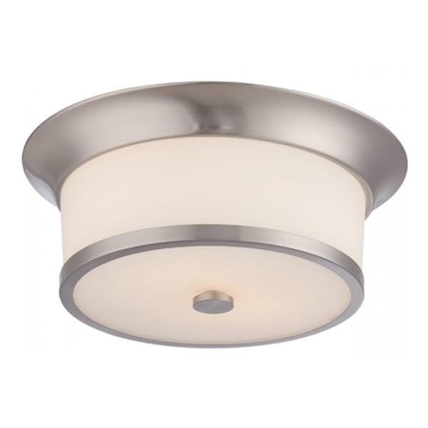 2 Light Brushed Nickel Satin White Glass Shade Ceiling Light Fixture
