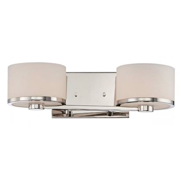 2 Light Polished Nickel Etched Opal Glass Shades Vanity Light Fixture