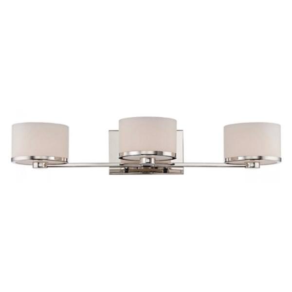 3 Light Polished Nickel Etched Opal Glass Shades Vanity Light Fixture
