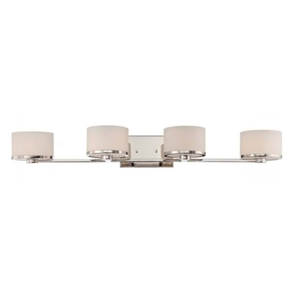 4 Light Polished Nickel Etched Opal Glass Shades Vanity Light Fixture